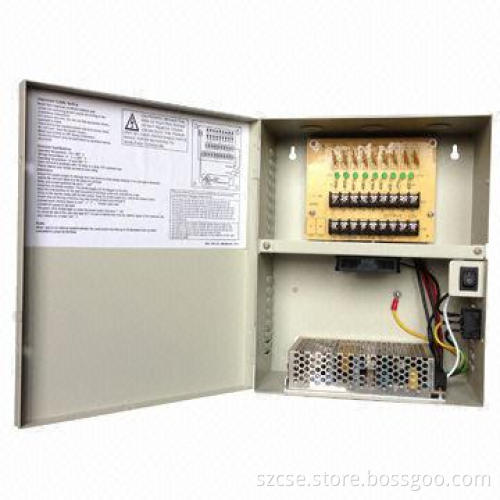 12V/10A/9-ch CCTV Power Supply for Camera, Each Output with LED Indicator and PTC Fuse, UL Approved